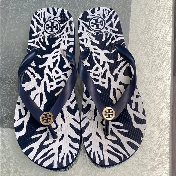 Tory Burch Black and White Flip Flops - Picture 1 of 4